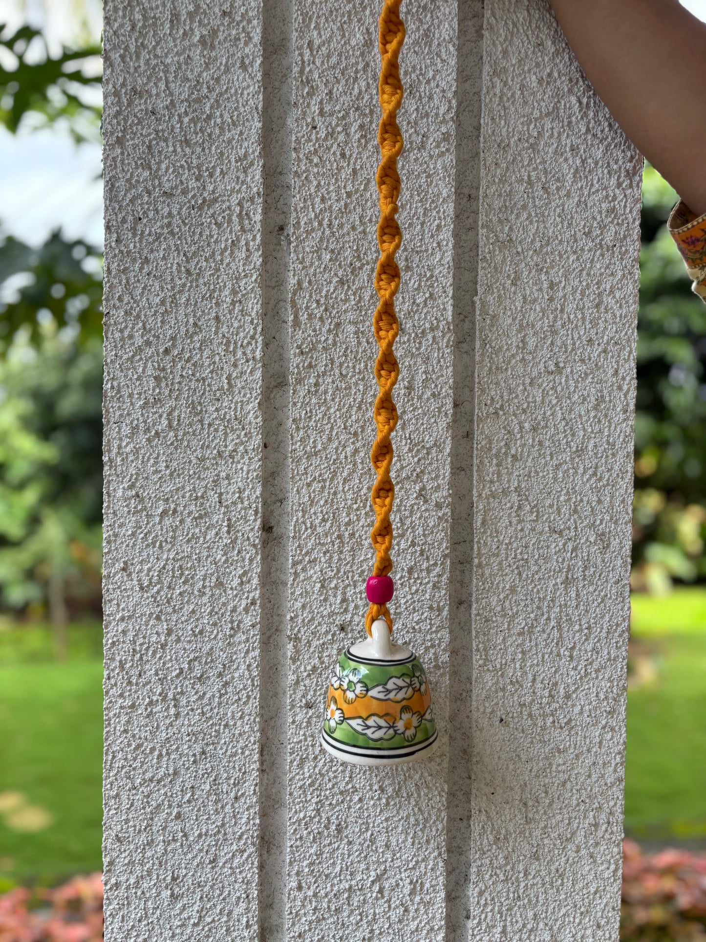 Single Bell- Yellow and Green Bell with Yellow Macrame