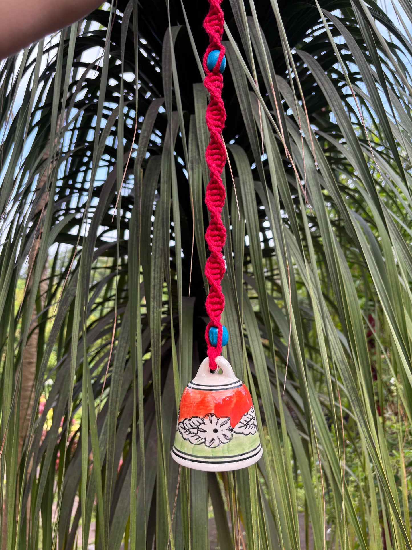 Single Bell- Orange and Green Bell with Red Macrame