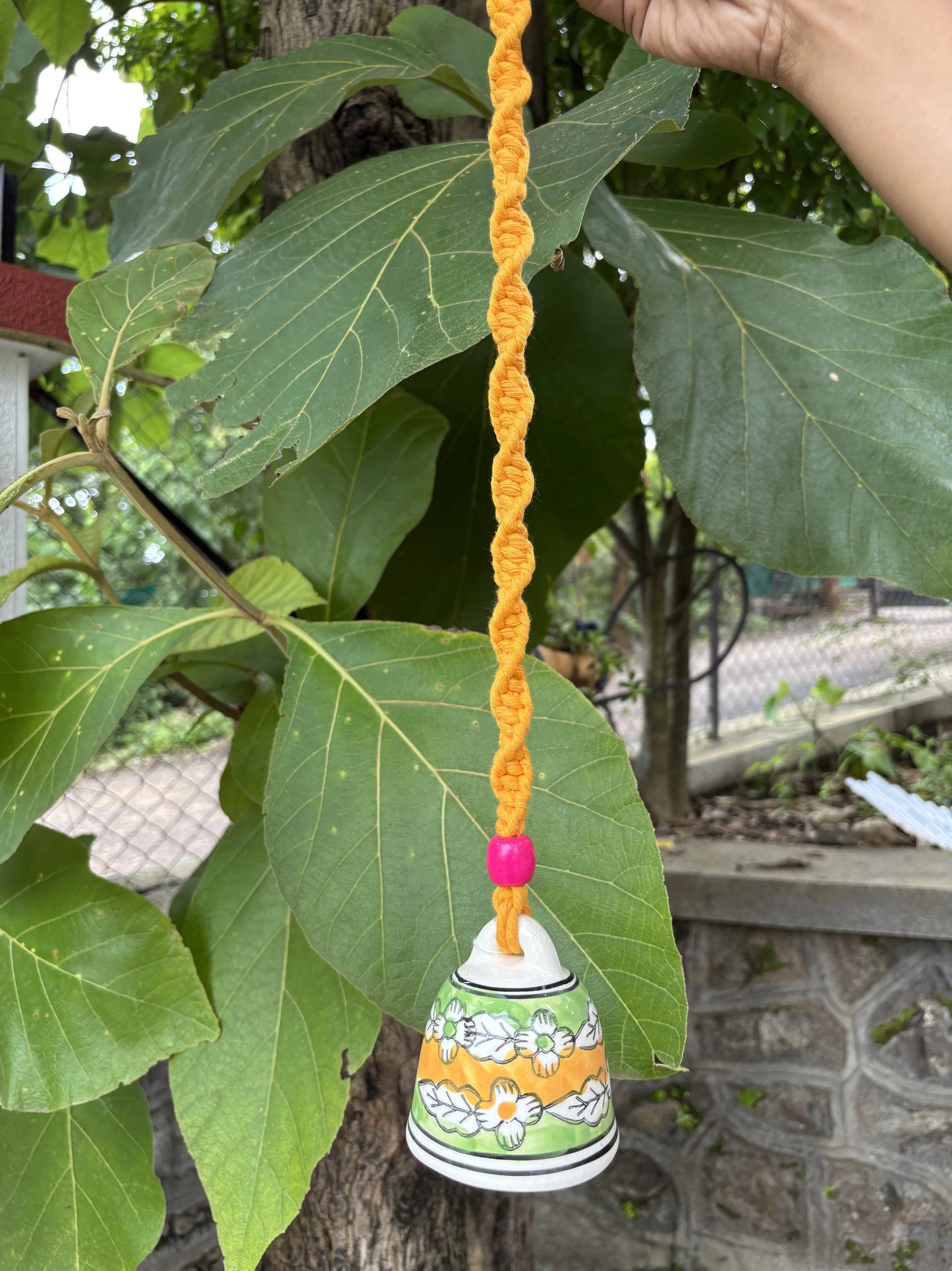 Single Bell- Yellow and Green Bell with Yellow Macrame