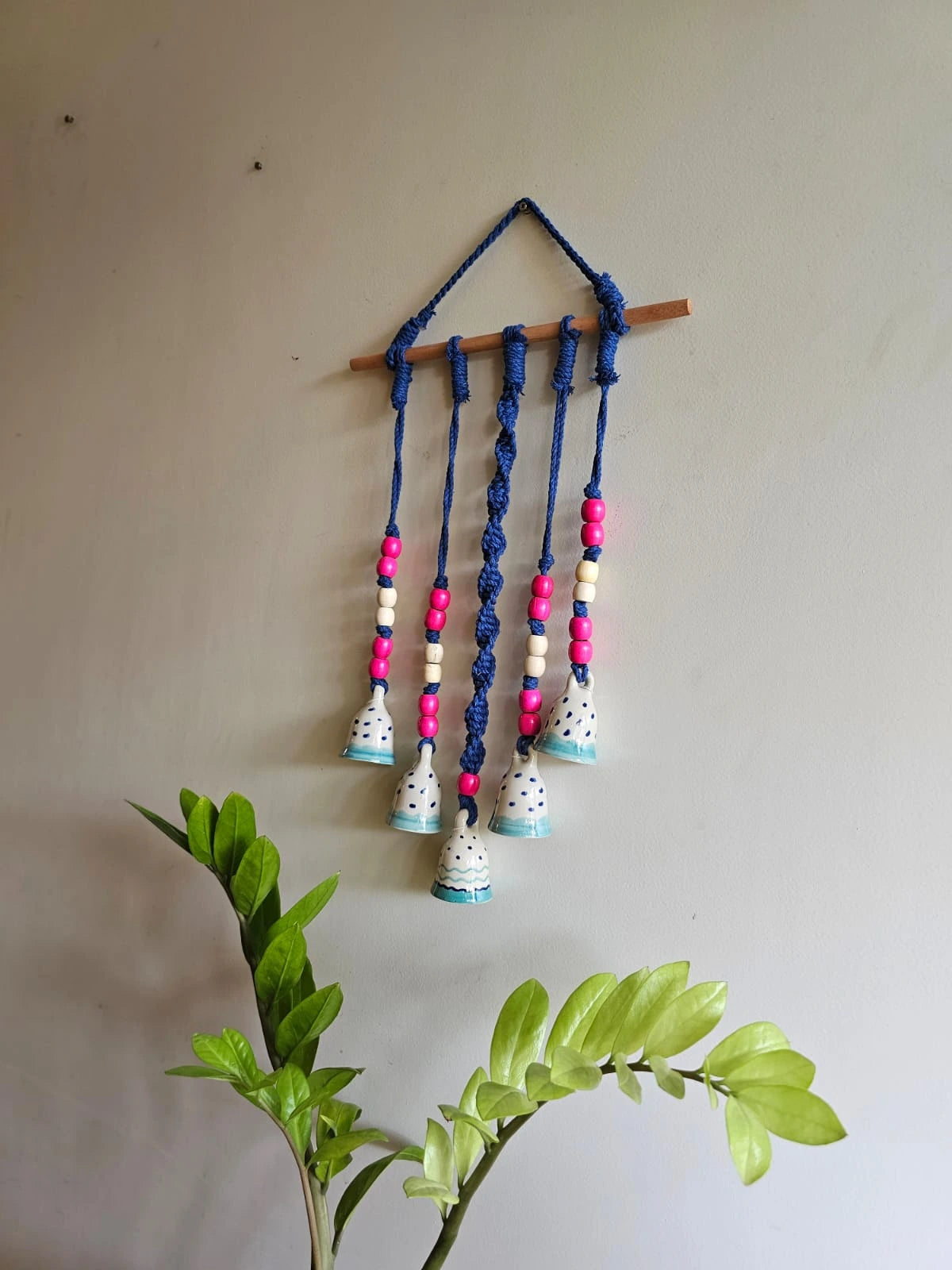 Gypsy Chimes- White and Blue with Pink Beads