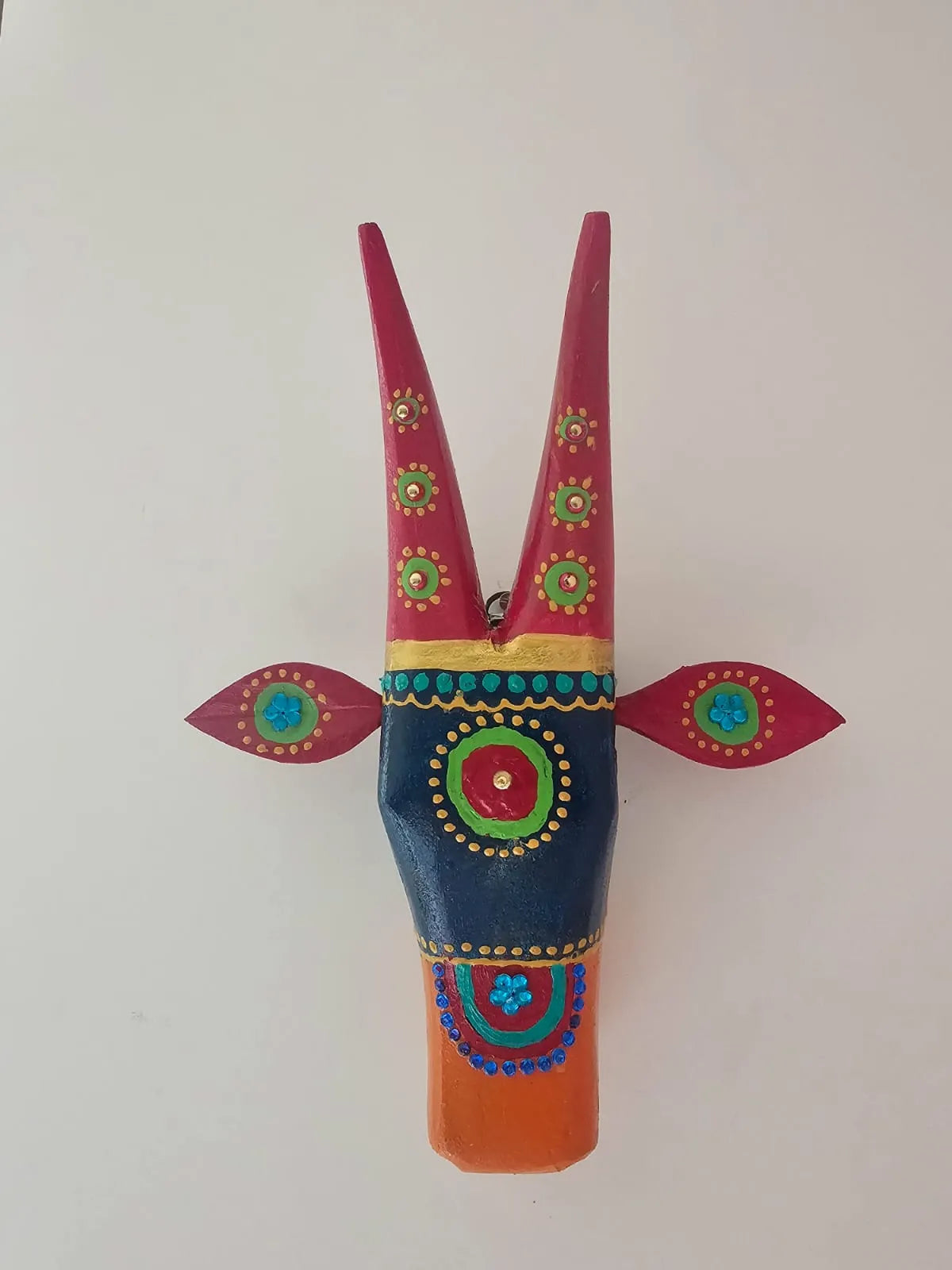 Hand painted Nandi Head- Green and Yellow