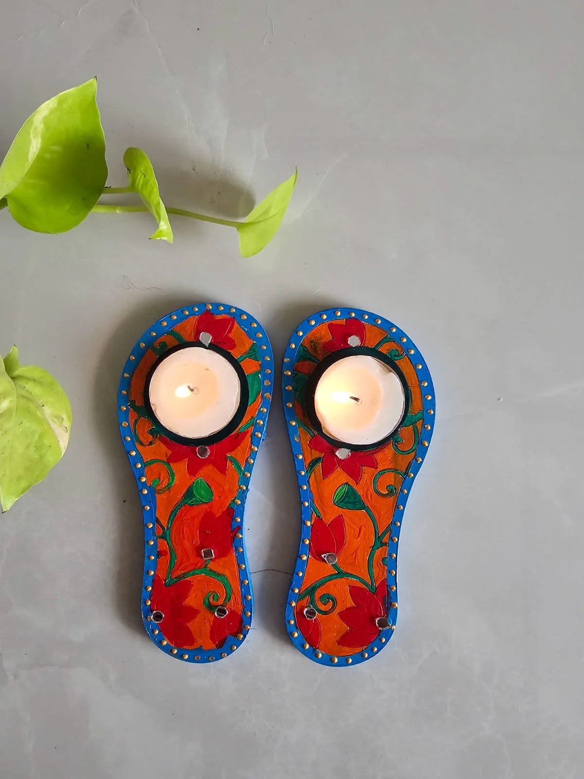Tlight Candle Holder-Laxmi Paduka-Yellow