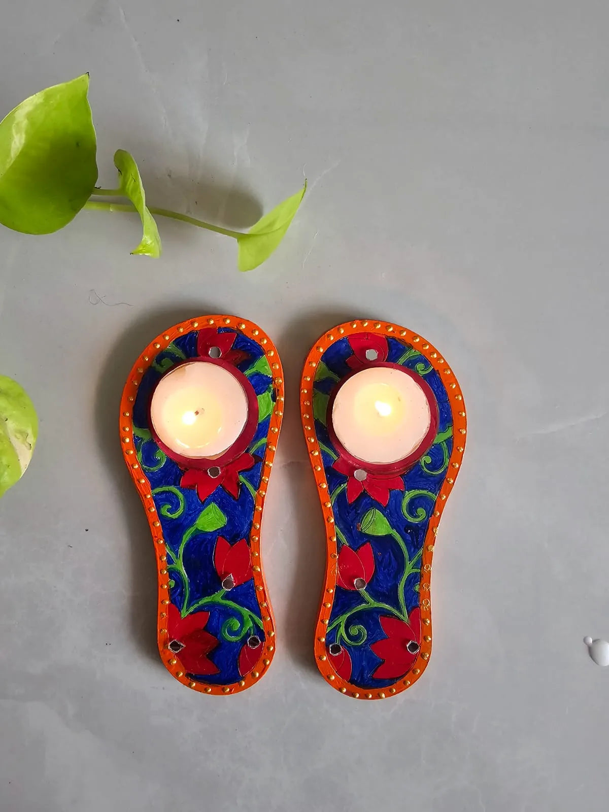 TLight Candle Holder-Laxmi Paduka- Blue