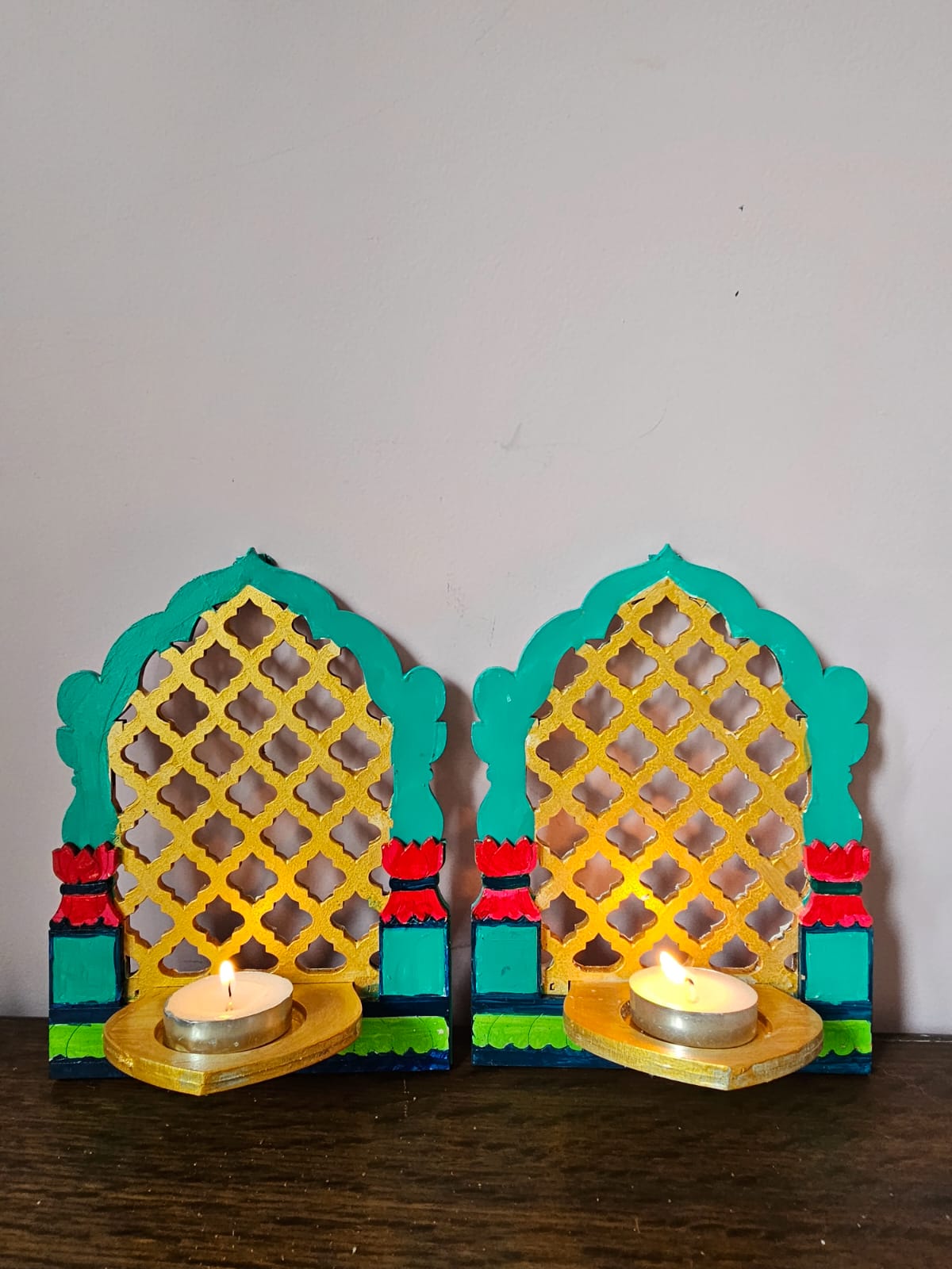 Tlight Candle Holder-Jharokha Jali-Green