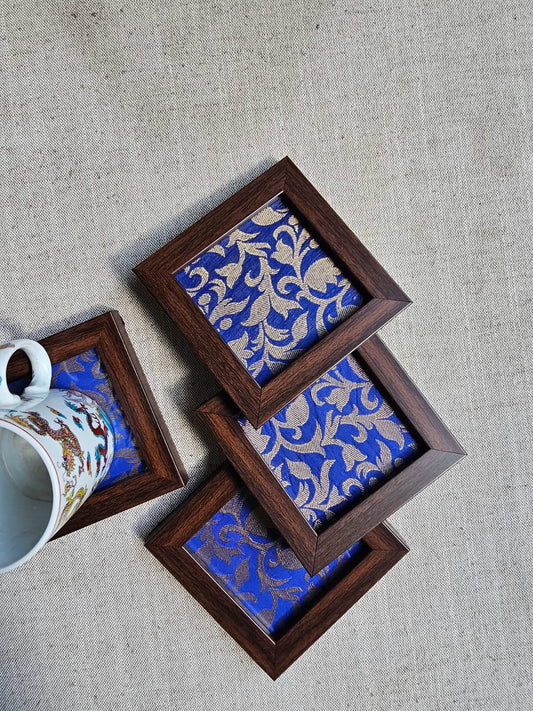 Fabric Coasters- Blue Brocade
