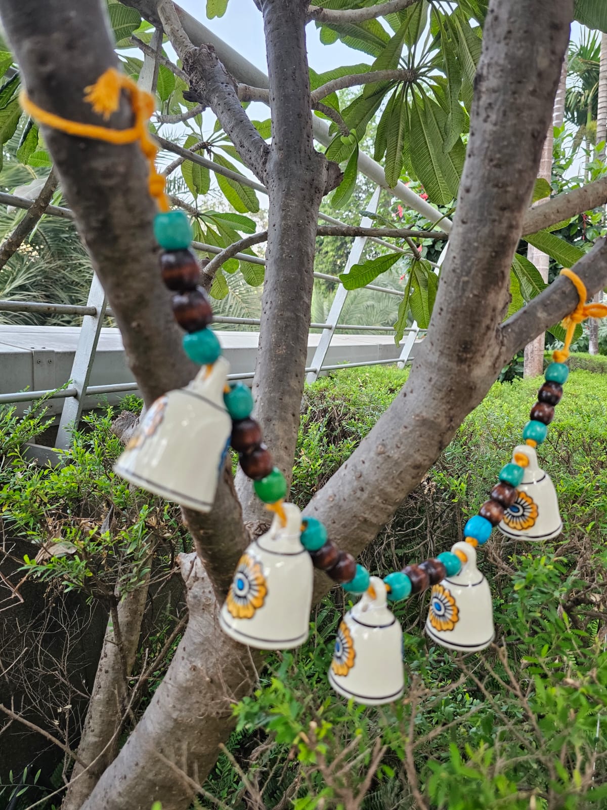 Ceramic Buntings-Whilte Floral+ Brown/Blue Beads