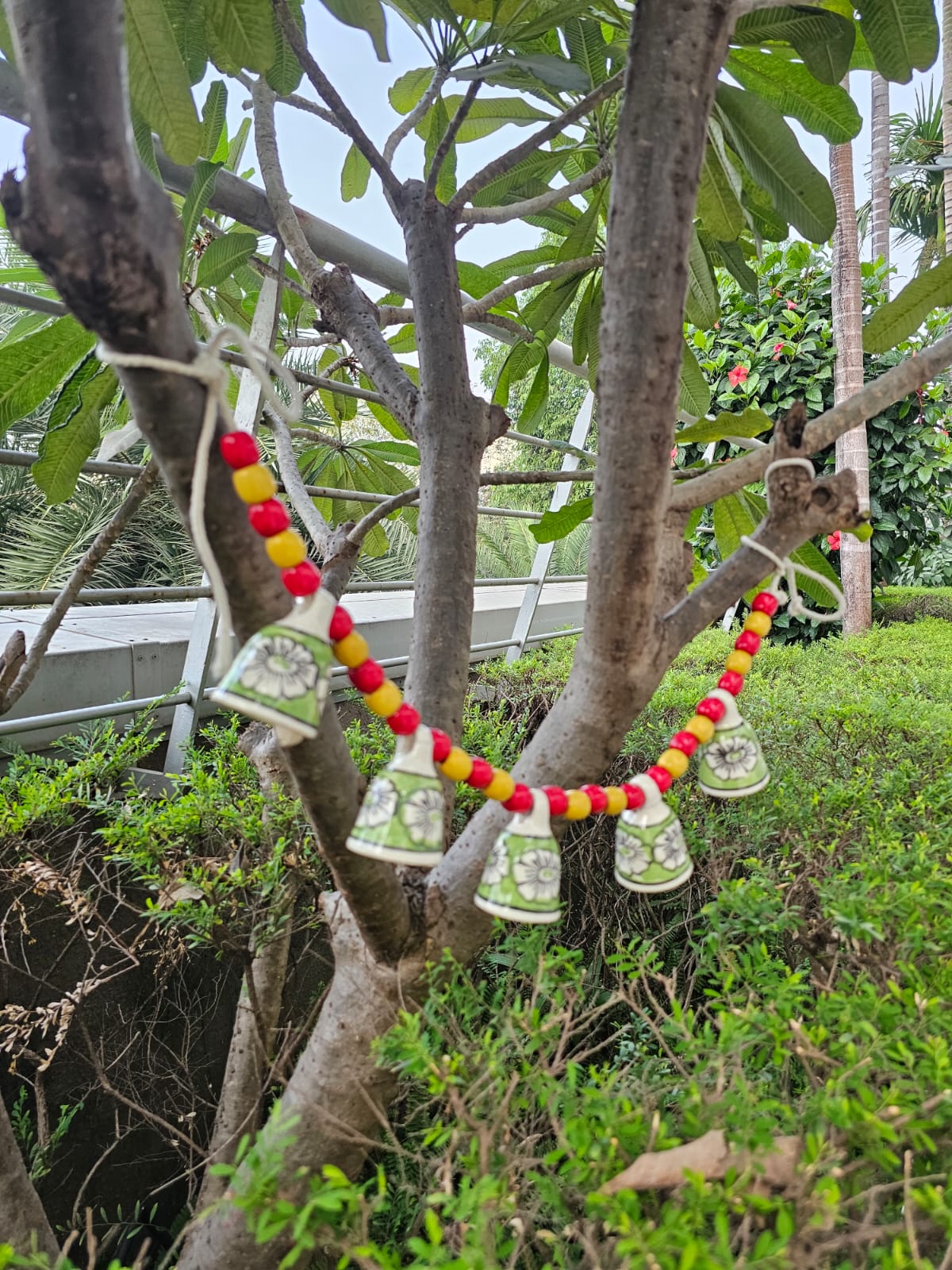 Ceramic Buntings-Green Bells+Orange/Yellow Beads
