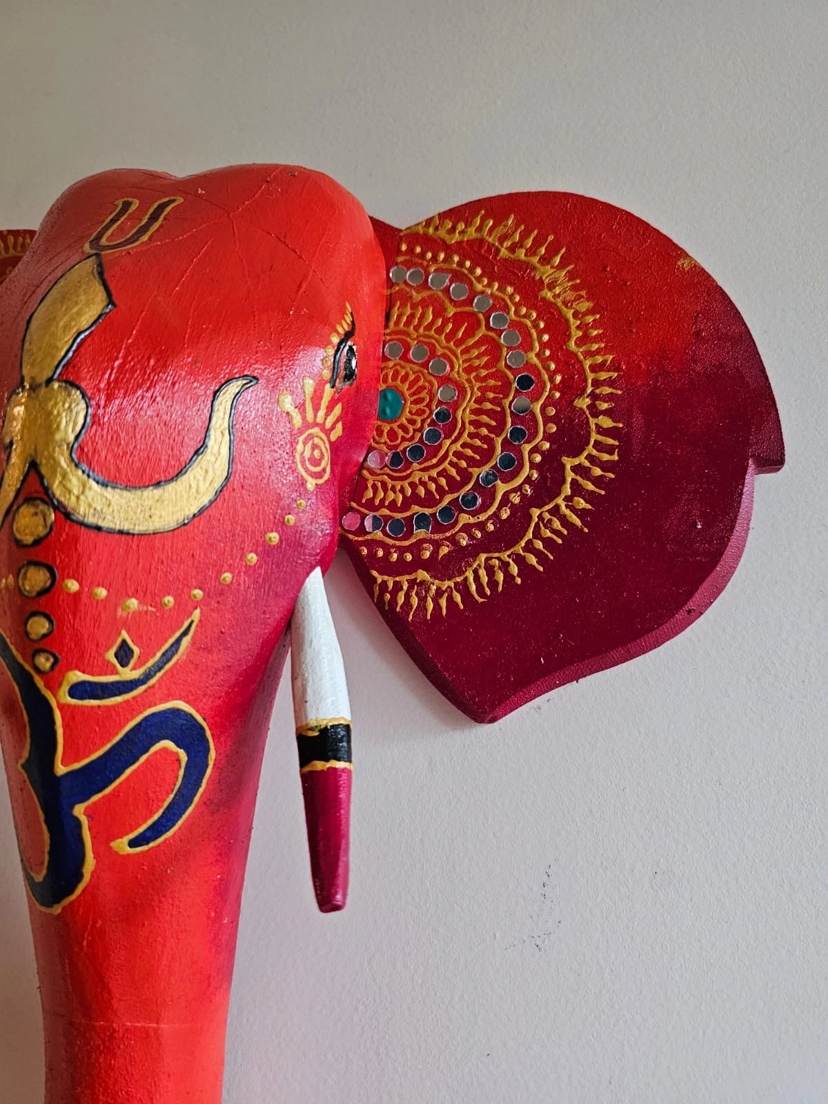 Hand-Painted Wooden Elephant Head