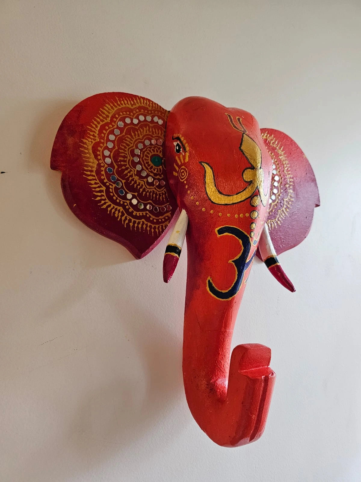 Hand-Painted Wooden Elephant Head