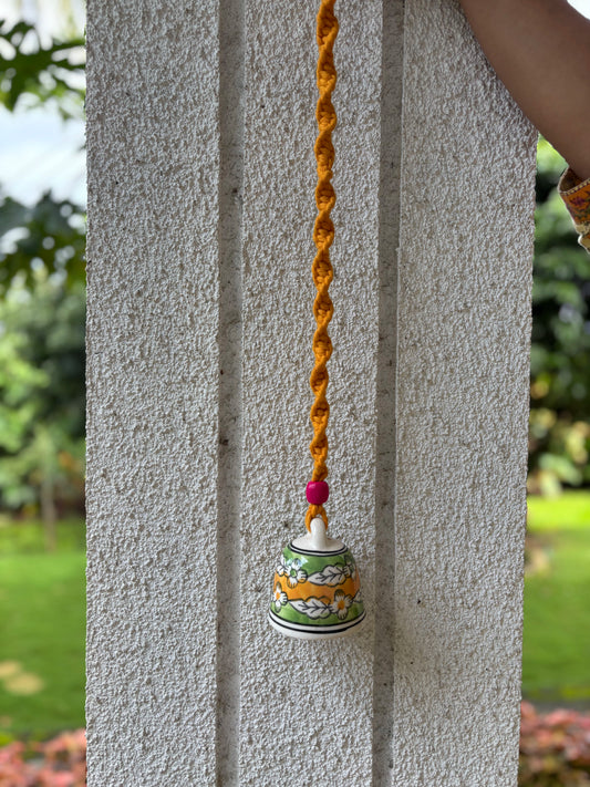 Single Bell- Yellow and Green Bell with Yellow Macrame