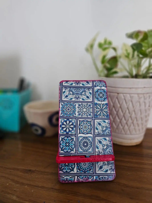 Blue Tile Decoupaged Wooden Phone Stand