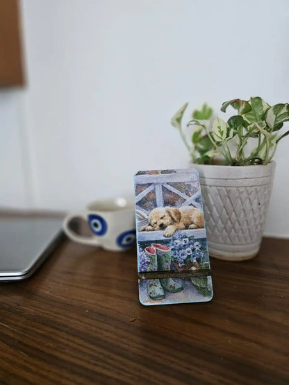 Cozy Puppy Decoupaged Wooden Phone Stand