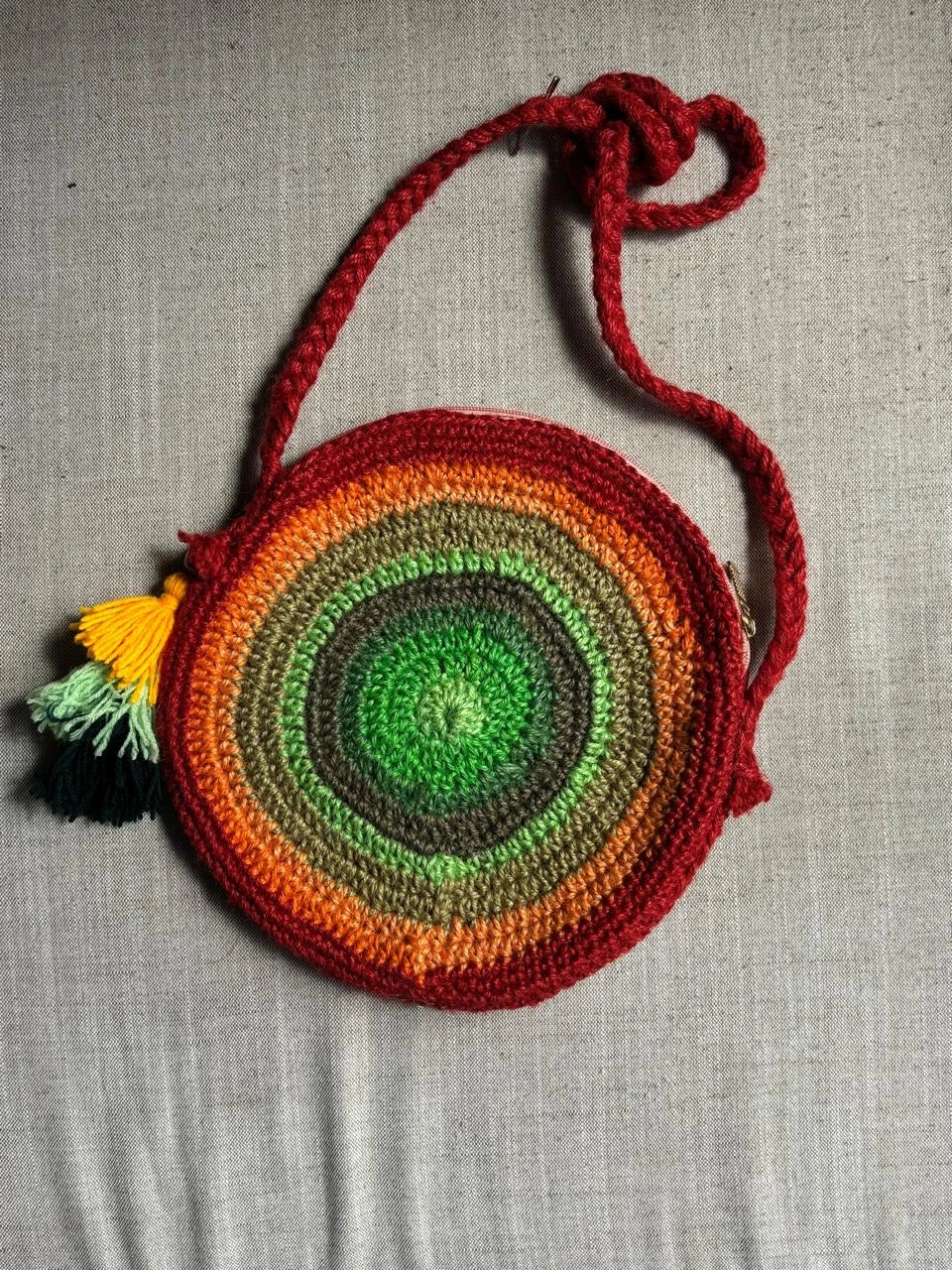 Crochet Sling Bag- Round- Red and Green