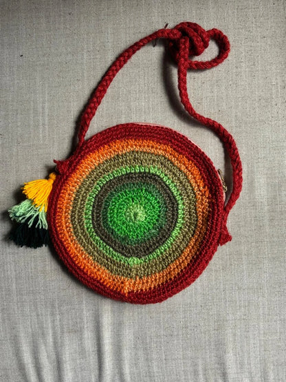 Crochet Sling Bag- Round- Red and Green