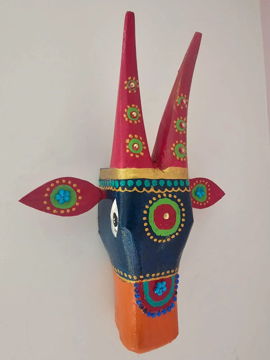Hand painted Nandi Head- Green and Yellow