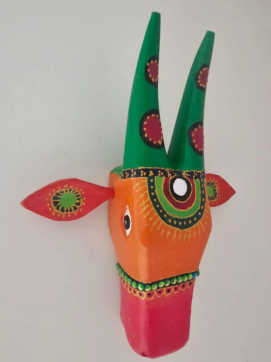 Hand Painted Nandi Head- Orange and Green