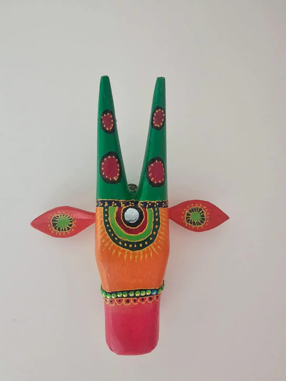 Hand Painted Nandi Head- Orange and Green
