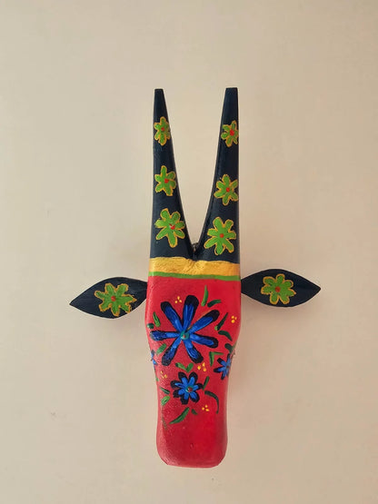 Hand Painted Nandi Head- Red with Blue Floral
