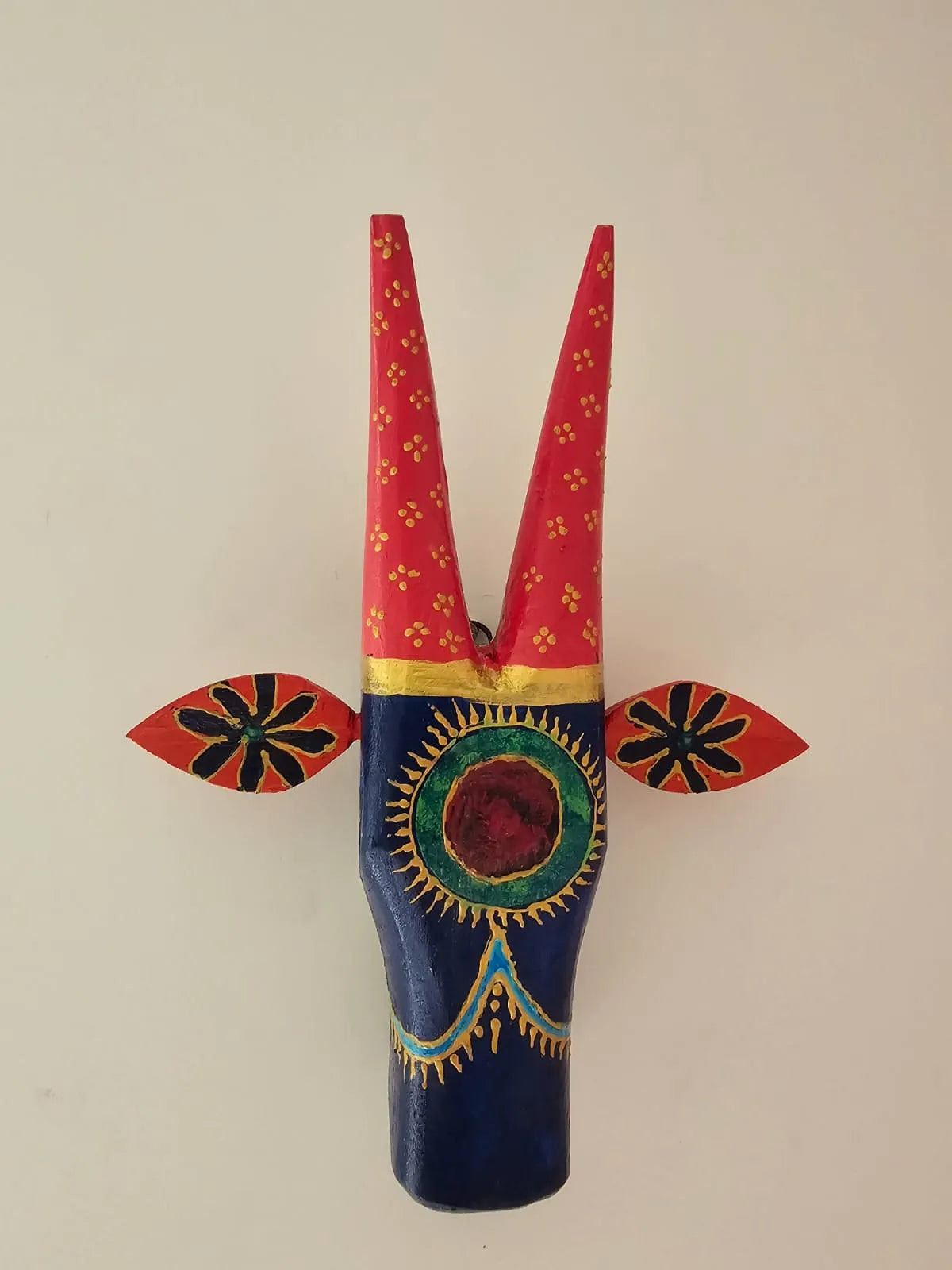 Hand Painted Nandi Head- Blue and Pink Horns
