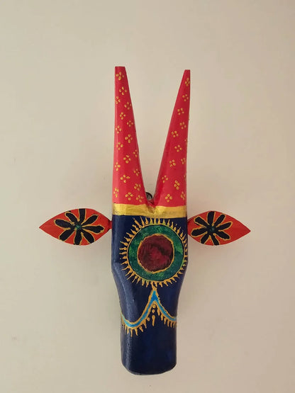 Hand Painted Nandi Head- Blue and Pink Horns