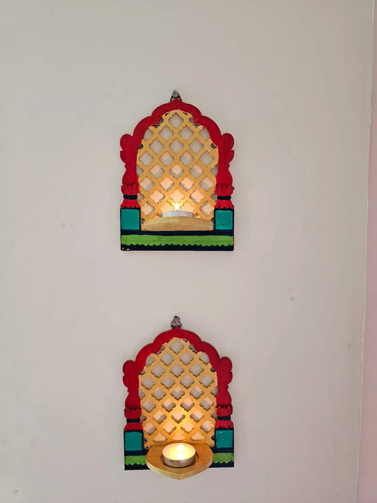 Tlight Candle Holder-Jharokha Jali- Red