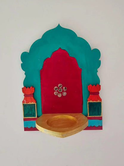 Tlight Candle Holder-Jharokha- Red+Green