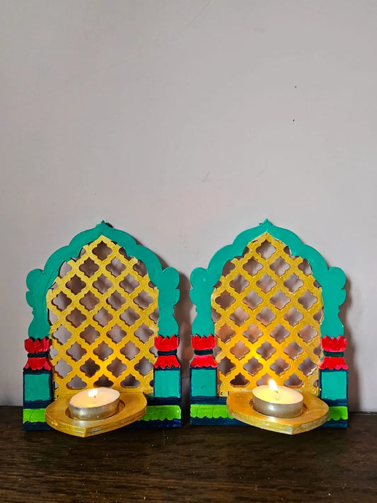 Tlight Candle Holder- Jharokha Jali- Green