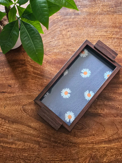 Serving Tray- Grey+ white flowers