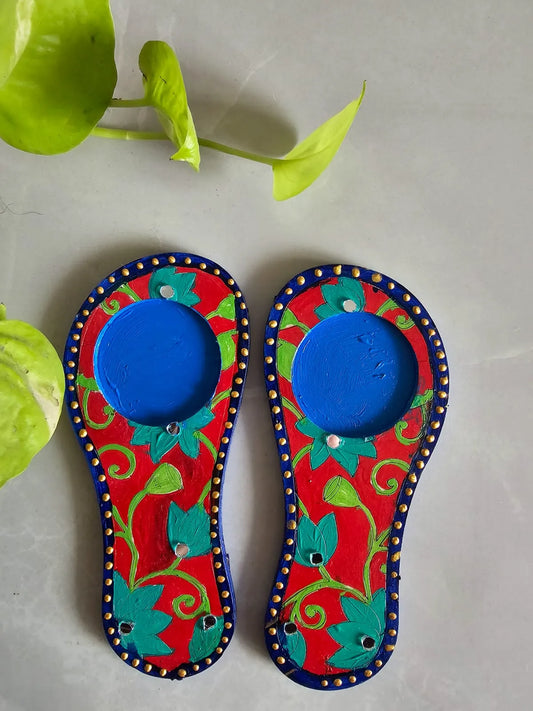 Tlight Candle Holder- Laxmi Paduka- Red