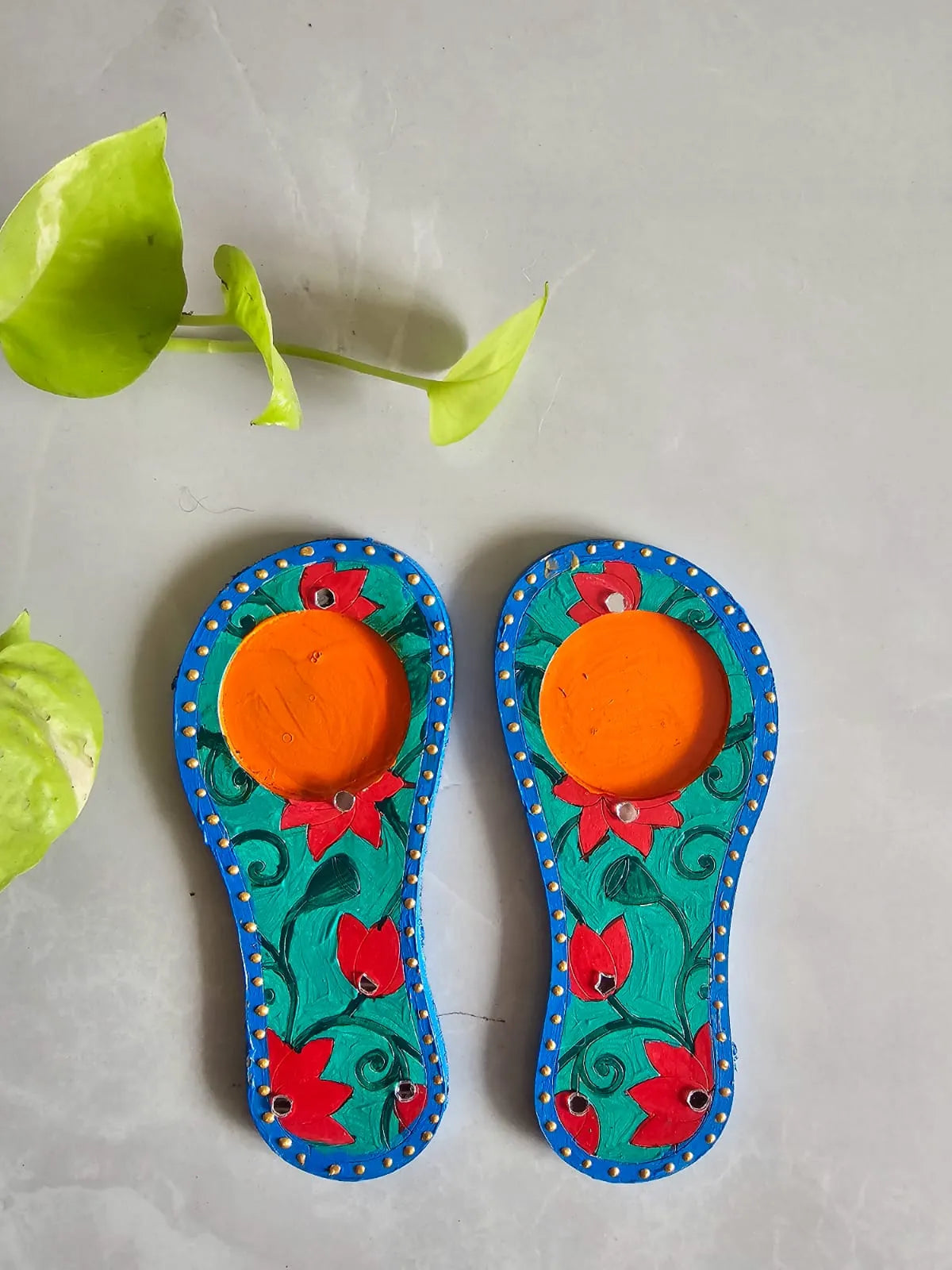 Tlight Candle Holder-Laxmi Paduka-Green