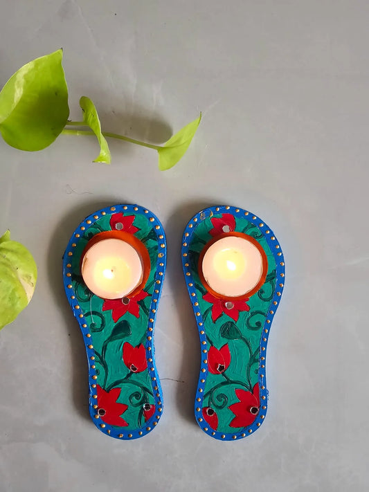 Tlight Candle Holder-Laxmi Paduka-Green