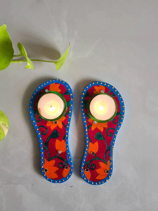 Tlight Candle Holder-Laxmi Paduka-Red