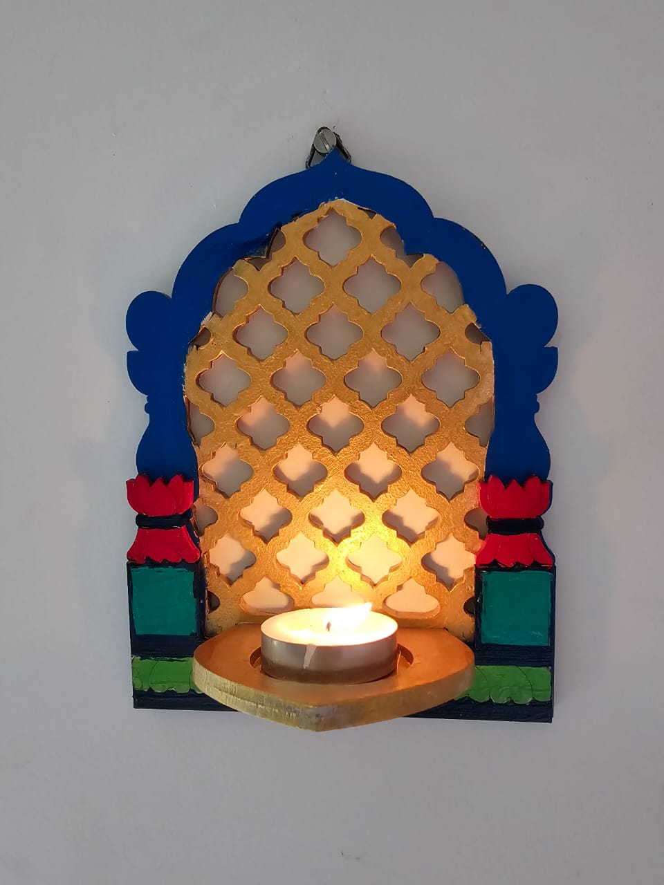 Tlight Candle Holder-Jharokha Jali-Blue