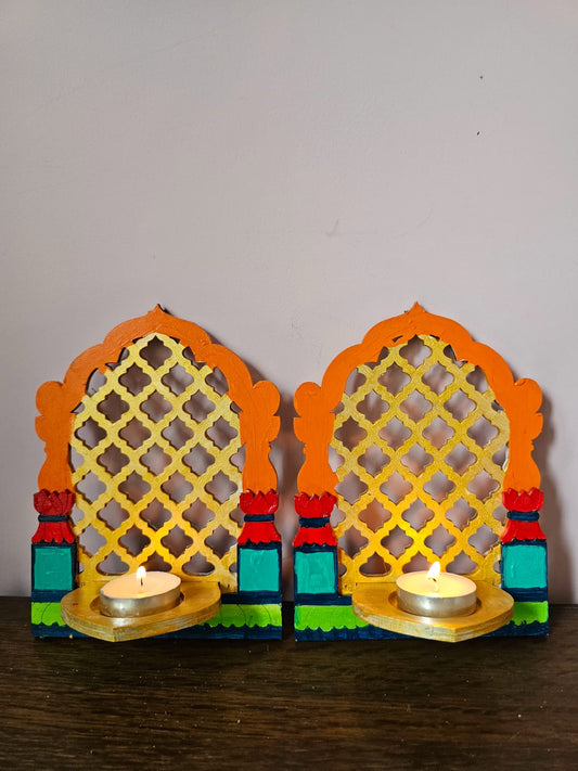 Tlight Candle Holder-Jharokha Jali-Orange