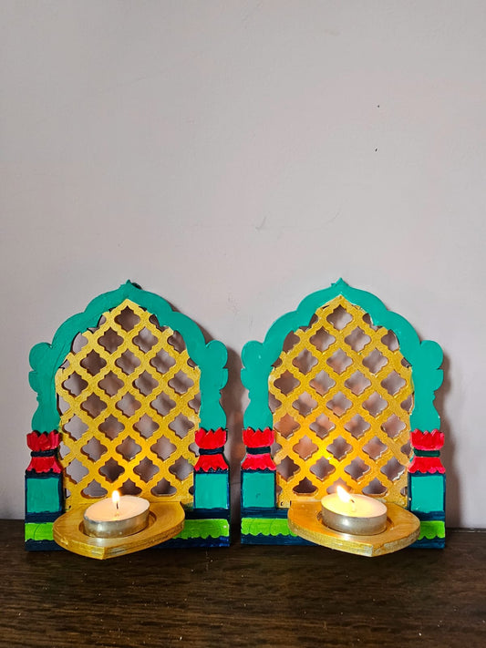Tlight Candle Holder-Jharokha Jali-Green