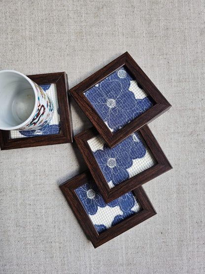 Fabric Coasters-White with Blue Flowers
