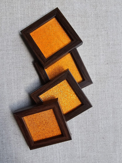 Fabric Coaster-Orange Brocade