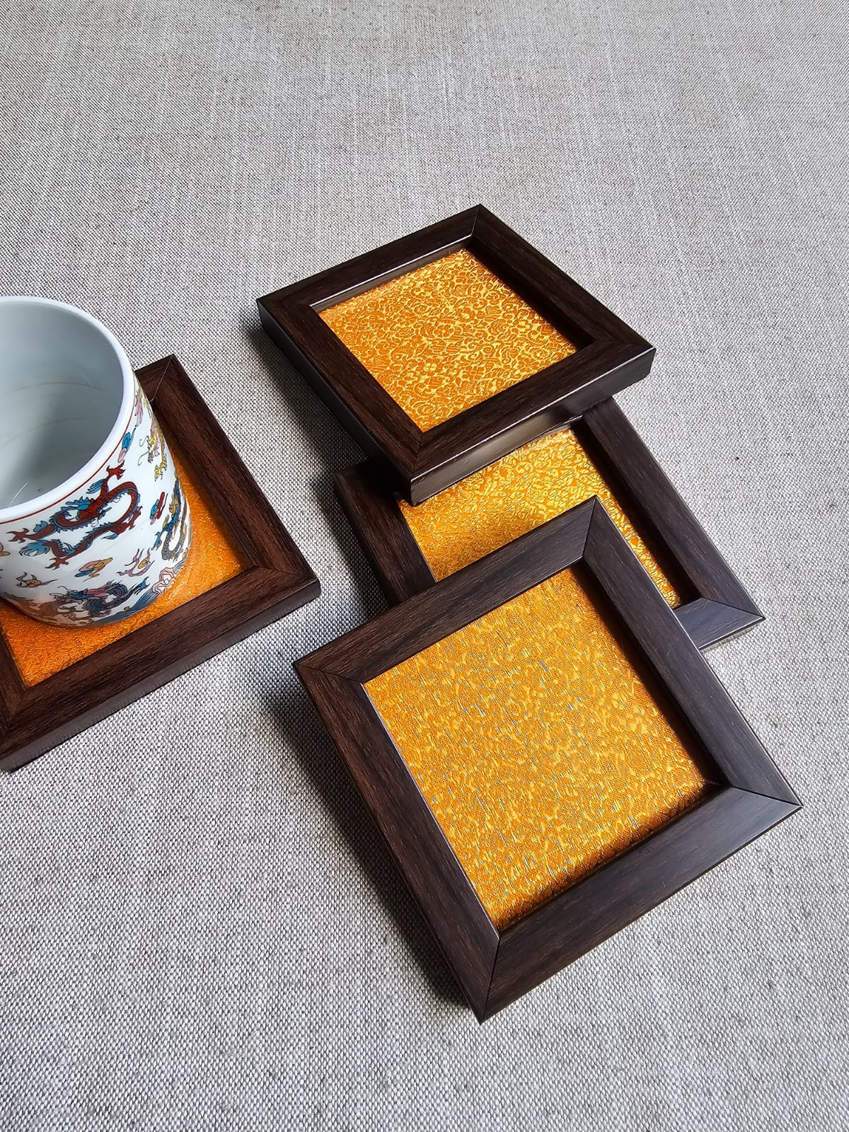 Fabric Coaster-Orange Brocade
