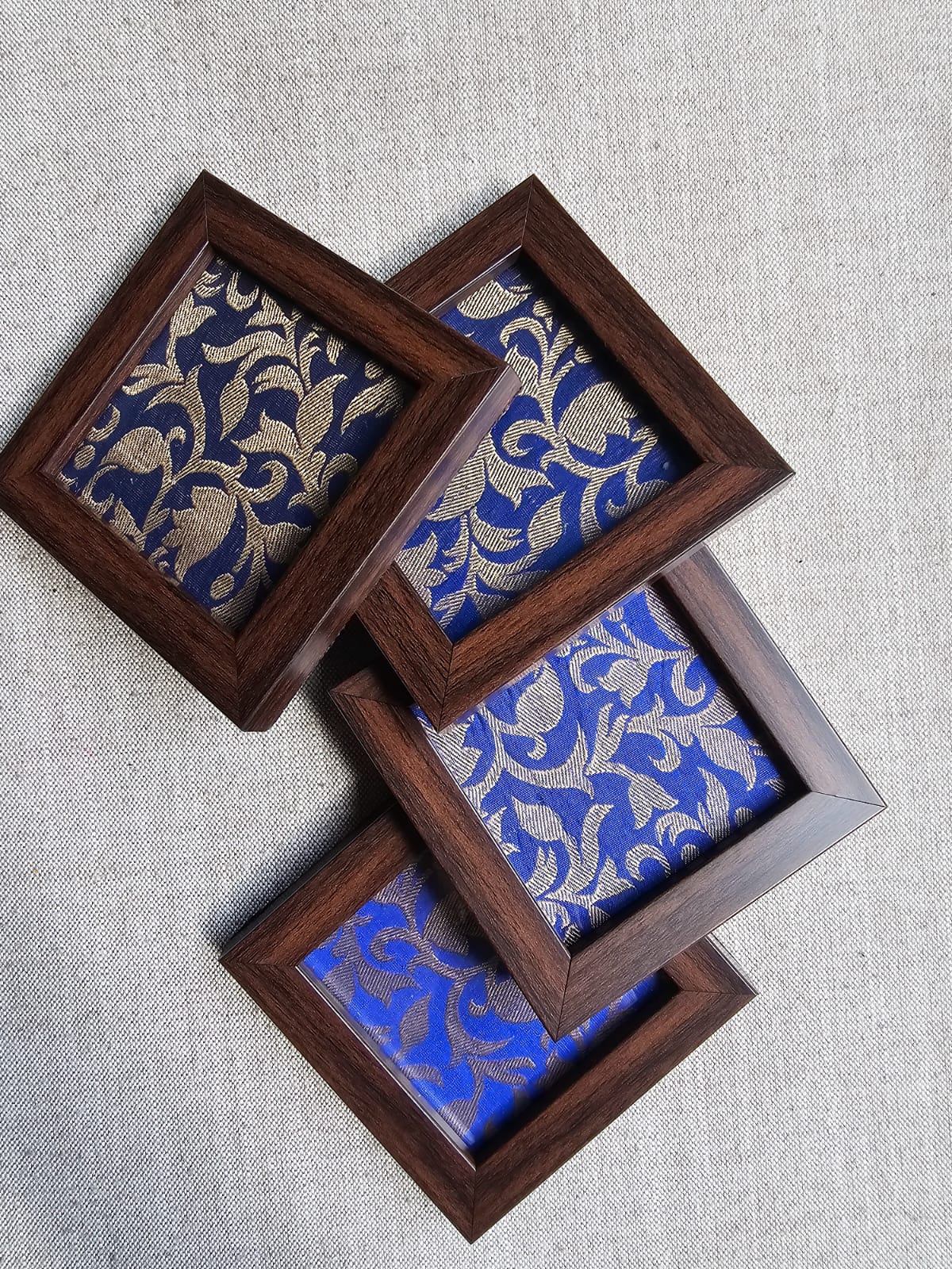 Fabric Coasters- Blue Brocade