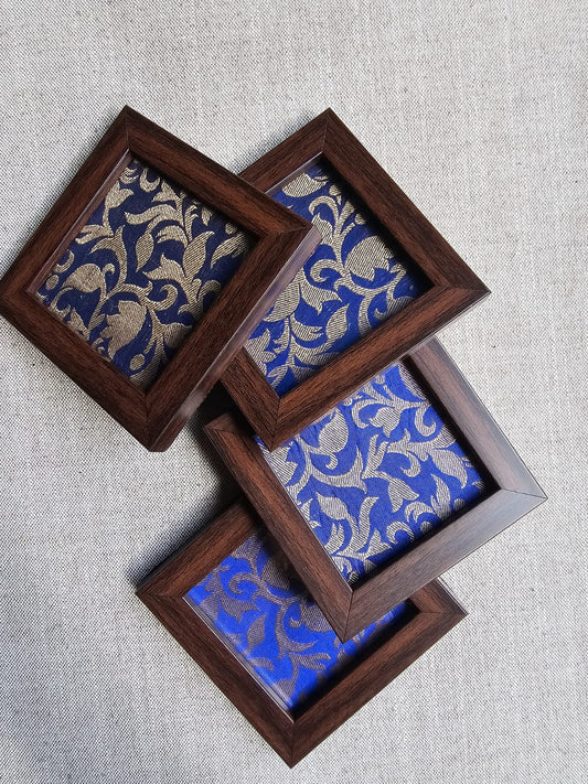 Fabric Coasters- Blue Brocade