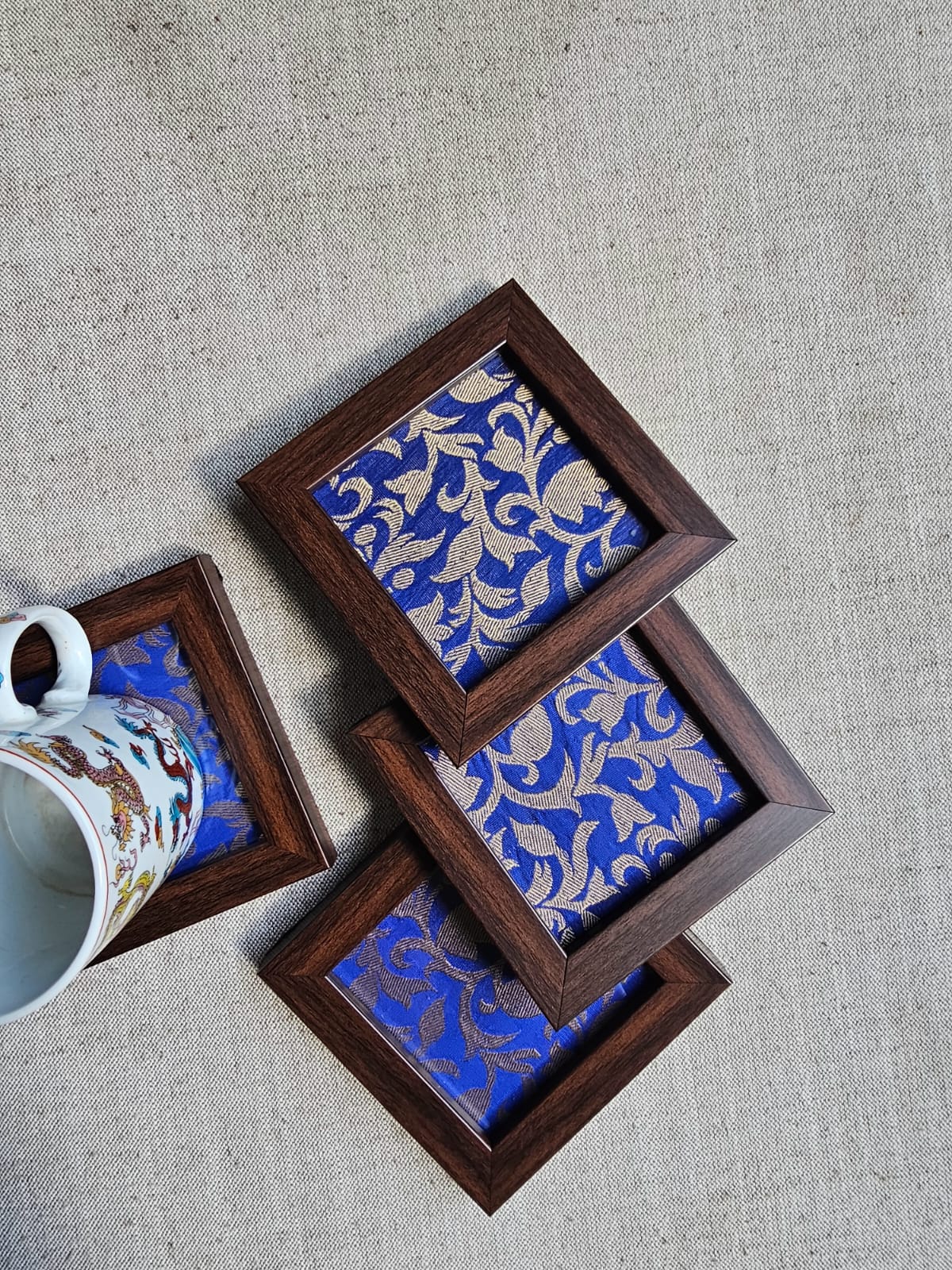 Fabric Coasters- Blue Brocade