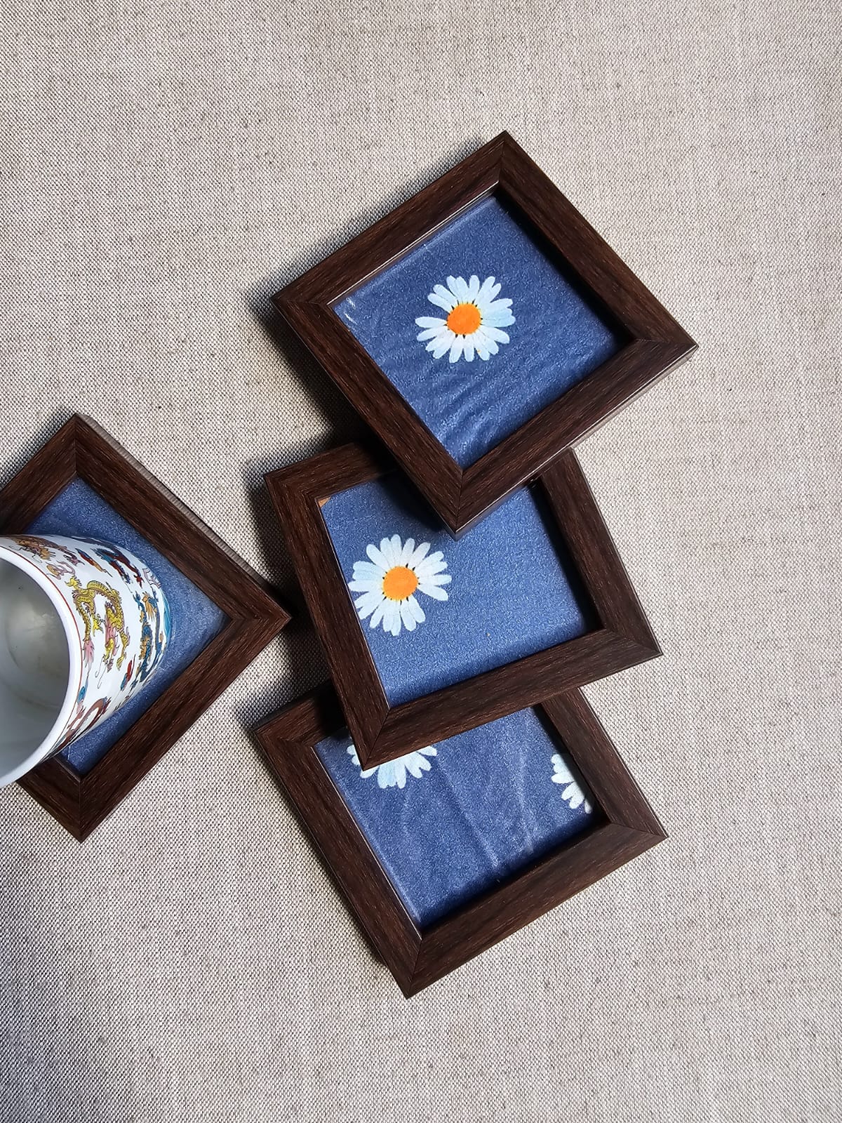 Fabric Coaters-Grey with white flowers