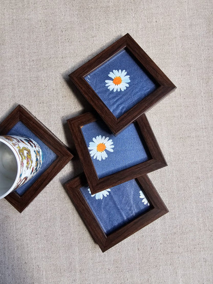 Fabric Coaters-Grey with white flowers