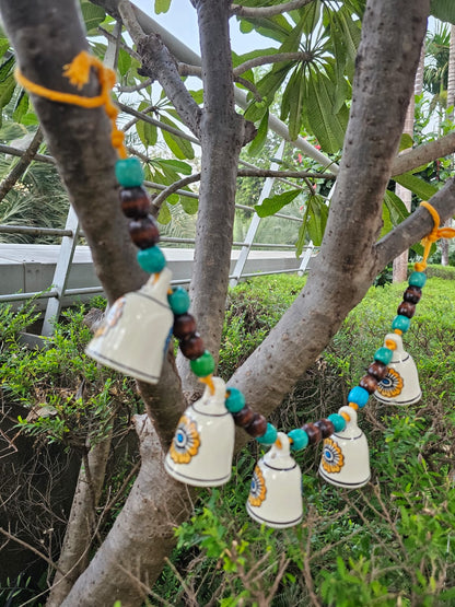 Ceramic Buntings-Whilte Floral+ Brown/Blue Beads