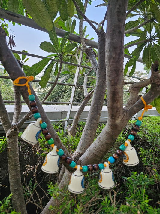 Ceramic Buntings-Whilte Floral+ Brown/Blue Beads