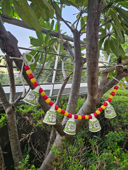 Ceramic Buntings-Green Bells+Orange/Yellow Beads