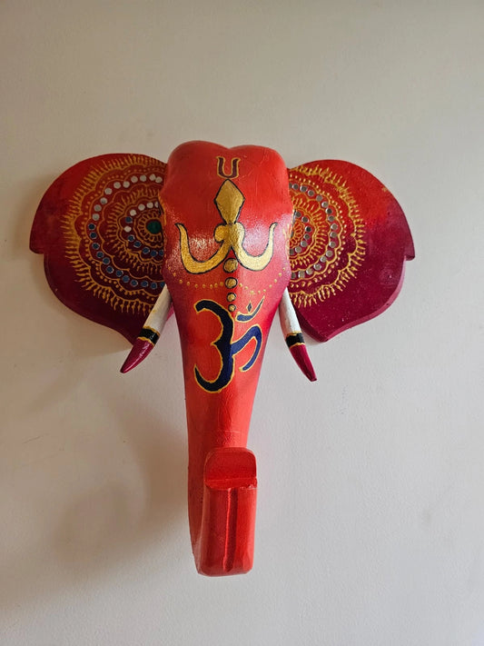 Hand-Painted Wooden Elephant Head