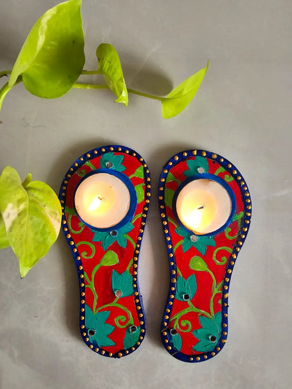 Tlight Candle Holder- Laxmi Paduka- Red