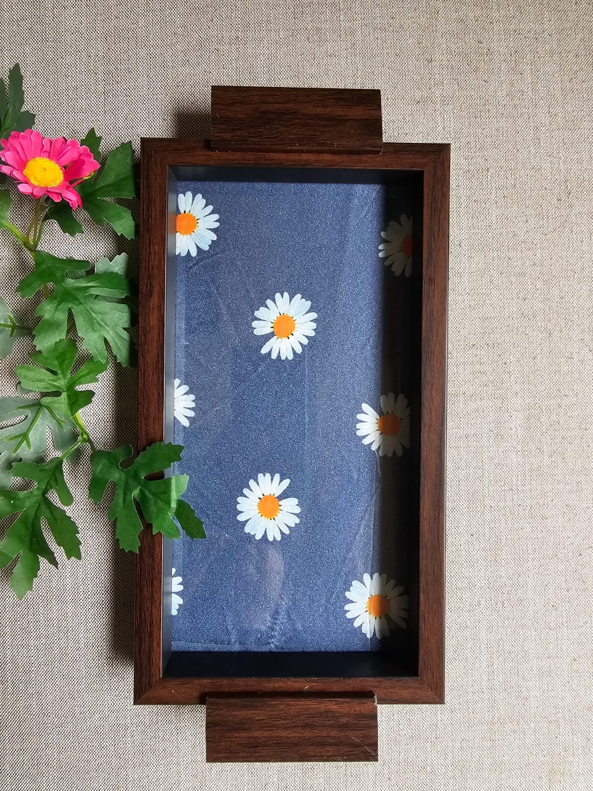 Serving Tray- Grey+ white flowers
