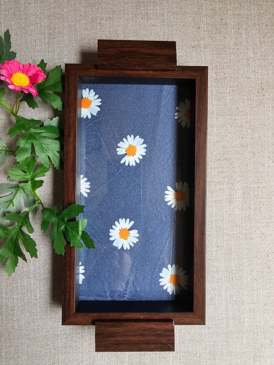 Serving Tray- Grey+ white flowers